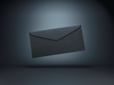 Closed Black paper envelope on black background