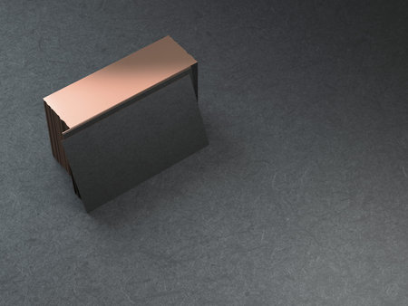 Black with gold business cards stack mockup on black background