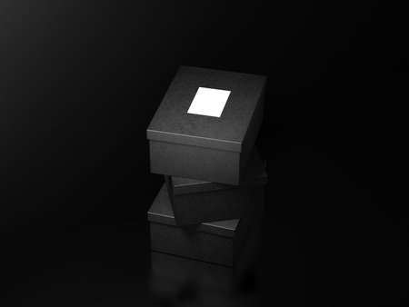 Three Black shoe or dress boxes packaging Mockup on black background