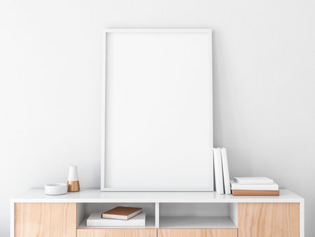 Poster Frame Mockup on bureau in modern interior, portrait orientation
