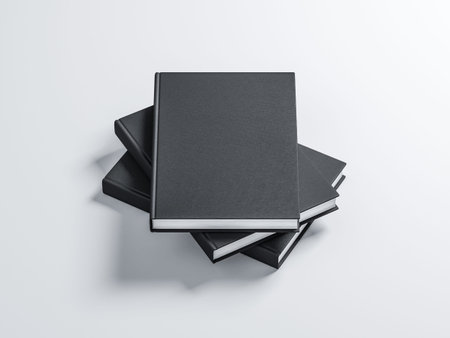 Three Black Books mockup with textured hard coverの写真素材