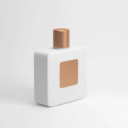 White fragrance perfume bottle Mockup with golden label and capの写真素材