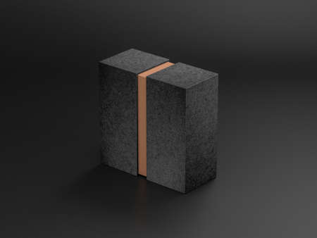 Black Gift sliding Box Mockup with gold inner part in dark studioの写真素材