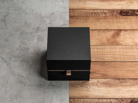 Black Box packaging Mockup front Side View on the floorの写真素材