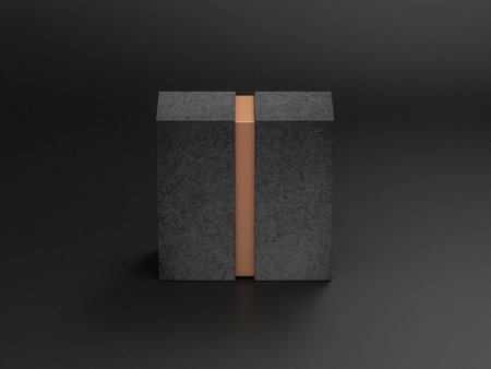 Black Gift Box Mockup with gold inner part in dark studioの写真素材