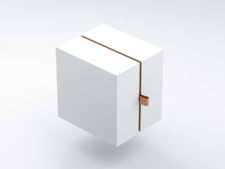 White Box packaging Mockup with gold loop, Half Side View. Place your design hereの写真素材