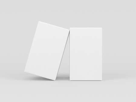 Two White textured boxes packaging mockup for fragrance or perfume isolated in gray studioの写真素材