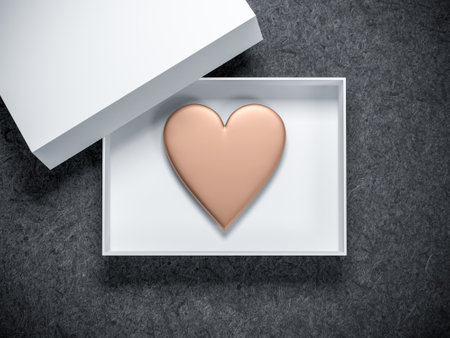 Golden Heart in White Box Mockupの写真素材