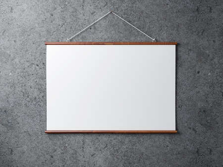 Horizontal Roll up Poster Mockup, Pull down chart, Presentation board on concrete wall, 3d renderingの写真素材