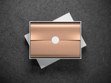 White opened Box Mockup with Golden wrapping paper, 3d renderingの写真素材