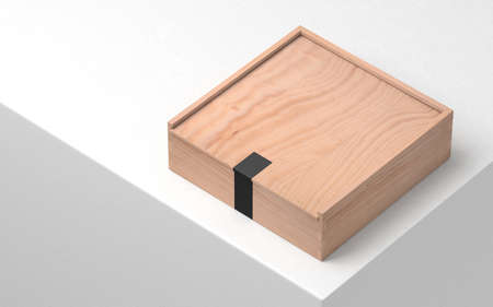 Wooden box caskets with black sticker, plywood. 3d renderingの写真素材
