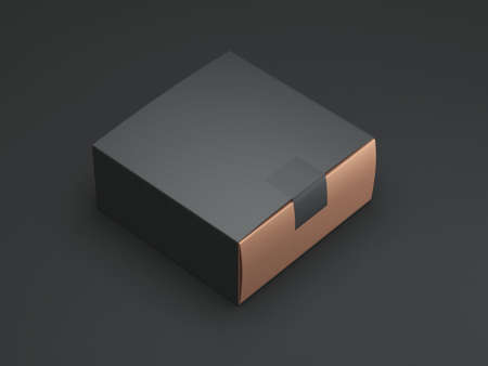 Black Gold Box with black sticker and cover. 3d renderingの写真素材