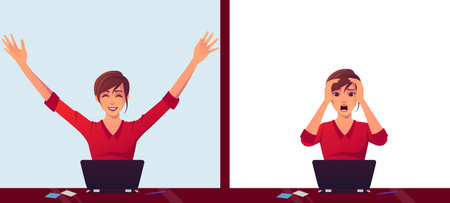 Businesswoman celebrating and devastated expressions Premium Vectorのイラスト素材