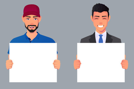 Smiling Cartoon Man Holding Paper sign