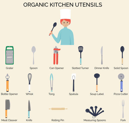 Hand Drawn Organic kitchen utensils Icons Setのイラスト素材