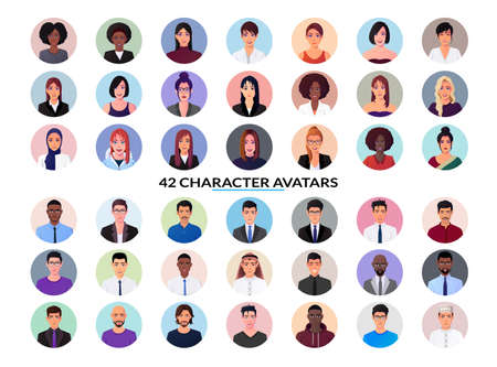 Character Avatar with Round Face profile Big Collectionのイラスト素材
