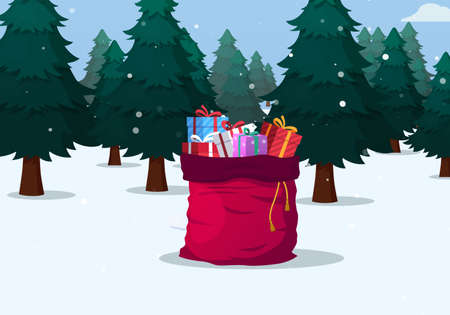 Santa Gift Bag In Snow Illustrationのイラスト素材
