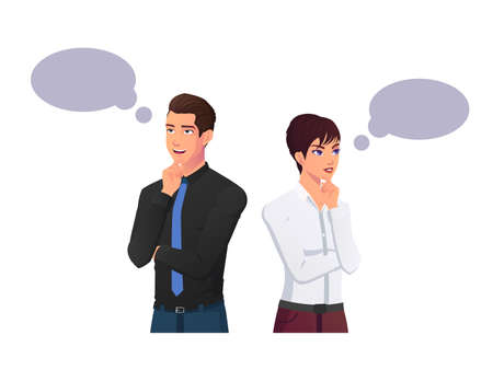 Business People Thinking, Problem solving concept man and woman Premium Vectorのイラスト素材