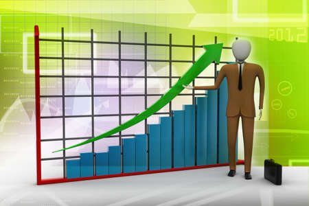 business man standing near a financial graphの写真素材