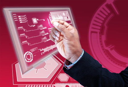 Businessman holding touch screen