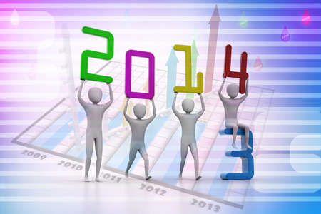 Men holding 2014  Concept 3D illustration の写真素材