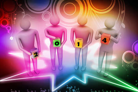 3d illustration of people presenting new year 2014の写真素材