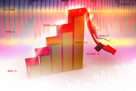 Business man rolls down the red arrow  3d image の写真素材