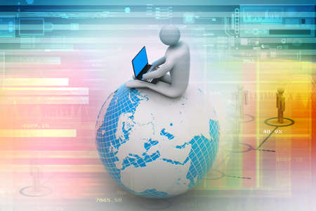 man sitting on globe with the Laptop  On Top of the World の写真素材