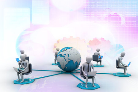 Networking people  with globeの写真素材