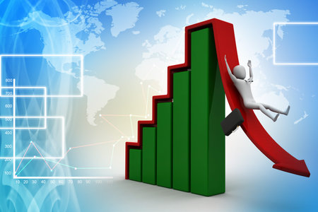Business man rolls down the red arrow  3d image 