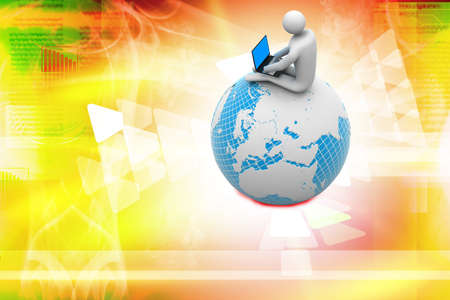man sitting on globe with the Laptop  On Top of the World の写真素材