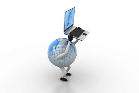 Earth holding laptop in handの写真素材