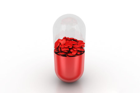 red pill filled with hearts, medical conceptの写真素材