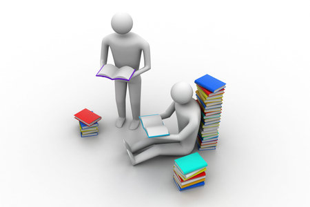 3D people reading book, education concept 