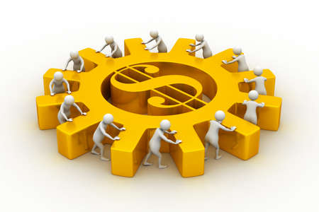 3d people push the dollar wheelの写真素材