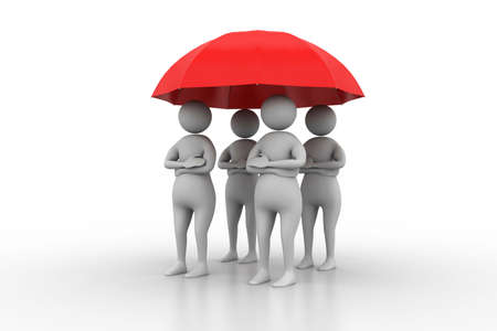 3d people under a red umbrella, team work conceptの写真素材
