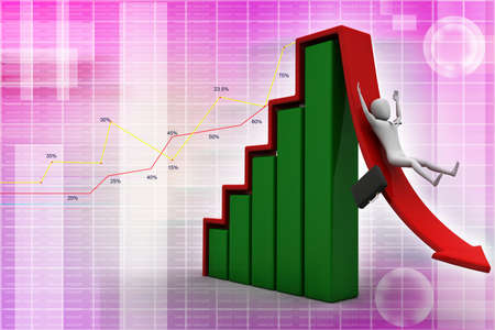 Business man rolls down the red arrow  3d image の写真素材