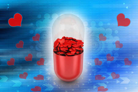 red pill filled with hearts, medical conceptの写真素材