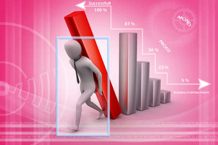 3d businessman carrying  the big column of the diagram  の写真素材