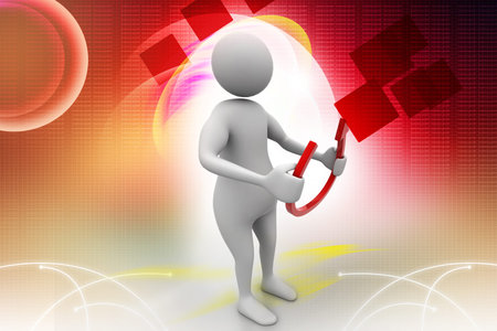 3d man holding an arrowの写真素材