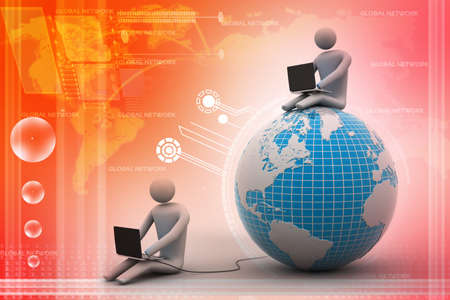 Man sitting on globe with the Laptop  On Top of the World の写真素材