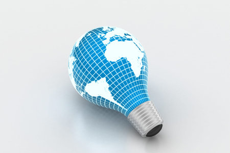 an electric light bulb with a world map