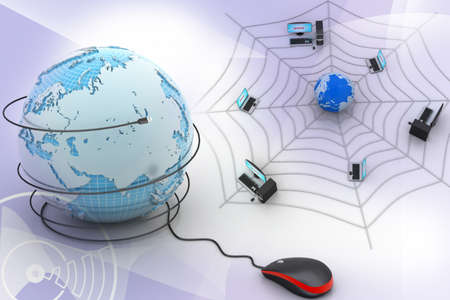 internet  concept - computer mouse with globeの写真素材