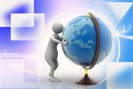 3d man analysing the globeの写真素材