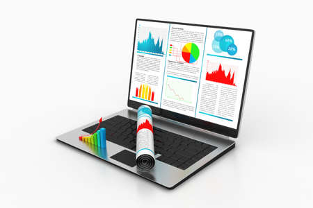 Laptop showing a financial reportの写真素材