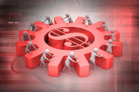 3d people push the dollar wheelの写真素材