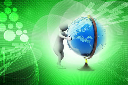 3d man analysing the globeの写真素材
