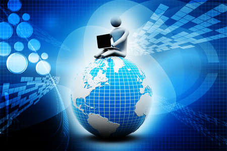 man sitting on globe with the Laptop  On Top of the World の写真素材