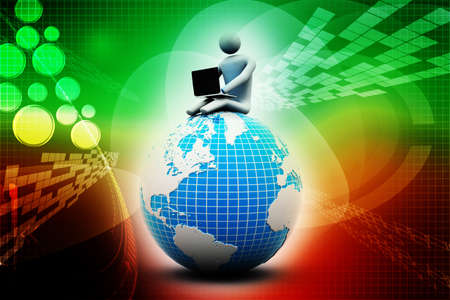 man sitting on globe with the Laptop  On Top of the World の写真素材