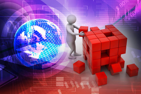 3d people - man, person pushing a cube